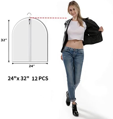 MsKitchen12Pack Short Garment Bags (24x32") - Dustproof Covers for Kids Clothes - Durable PEVA Storage Bags with Sturdy Zipper for Dance Costumes, Tops & Folded Pants (Translucent) - Image 2