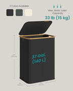 SONGMICS Laundry Hamper with Lid, 140L Laundry Basket, Bamboo Frame - Image 6