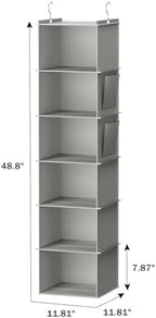 Hanging Closet Organizer and Storage, 6-Shelf, 2 Packs, Light Grey | Breathable Fabric, 2 Side Pockets, Clothes Organizer, Hanging Shelves, Closet Storage, College Dorm Room Essentials for Guys - Image 3