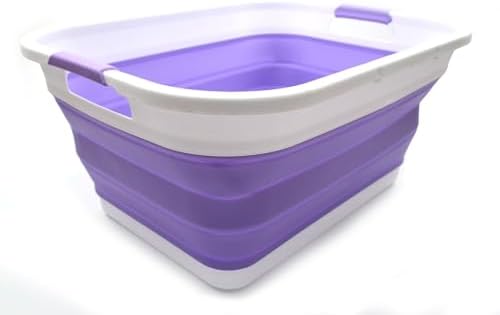 SAMMART 41L (10.8 gallon) Collapsible Plastic Laundry Basket-Foldable Pop Up Storage Container/Organizer-Portable Washing Tub-Space Saving, Water capacity: 32L (8.4 gallon) (Rectangular, Lt. Purple) by SAMMART