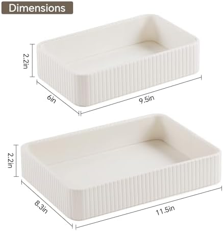 Desk Organizer Tray, PU Leather Nightstand Organizer, Ivory 2-Pack - Image 4