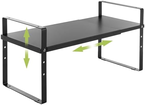 Across-Star Expandable Cabinet Shelf Organizer Rack, Stackable Kitchen Counter Storage Shelves Stand, Adjustable Height Pantry Shelf Spice Rack (Black, 1 Pack) by Acorss-Star