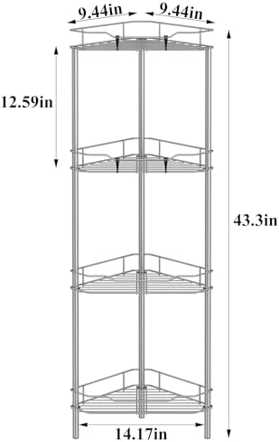 HuggieGems Metal Floor Standing Corner Shower Caddy, Gray, 4 Tier - Image 7