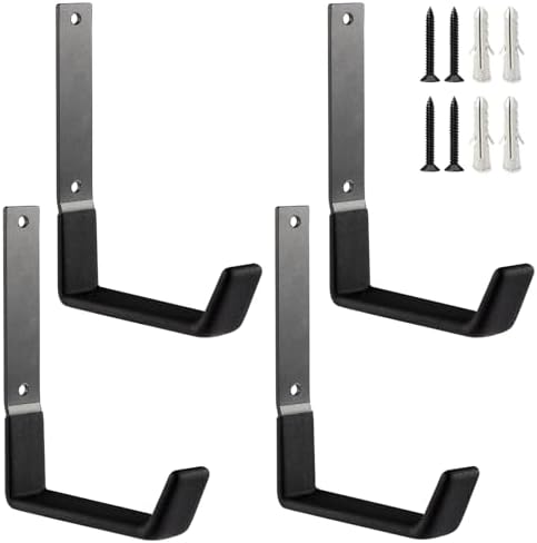 Heavy Duty Steel Hooks - Wall Mount Utility Hooks for Garage & Garden, Hose Hanger & U Hooks (4, Large) by Unknown