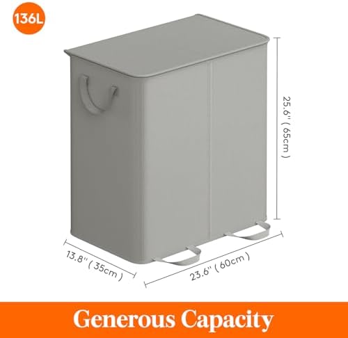 Lifewit Double Laundry Hamper with Lid, Removable Laundry Bags, Silver Gray - Image 5
