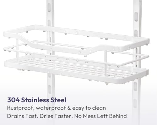 SWTYMIKI Over the Door Shower Caddy - 5 Tier Adjustable Shower Organizer Hanging with Soap Holder, No Drilling Stainless Steel Bathroom Rack Hanging for Body Wash, Shampoo, Soap, Razor, White - Image 4