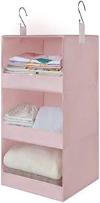 GRANNY SAYS 3-Shelf Hanging Closet Organizer, Foldable Storage, Pink | 33 lb Capacity, No-Sag Support, Keeps Clothes Neat, Folds Flat, Fits RV, Dorm & Small Closets by GRANNYSAYS