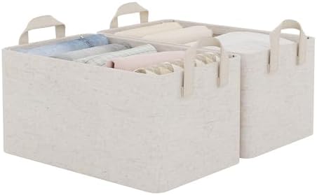 StorageWorks Fabric Storage Bins, Linen Closet Organizers, Beige, 2-Pack by StorageWorks