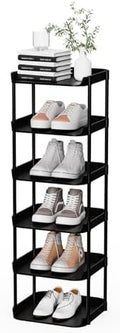 6 Tier Vertical Narrow Shoe Rack, Stackable Tall Skinny Shoerack, Compact Single Shoes Storage Tower for Slim Space, Corner Plastic Shelves, for Hallways, Entryway, Bedrooms Organizer, Black by StorageOrganizersforHome