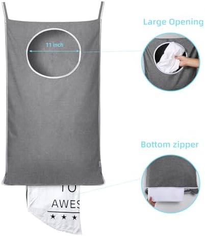 KEEPJOY 2Pack Space-Saving Hanging Laundry Bag, Door Laundry Hamper with 2 Different Types of Hooks, 30x20 Inch Oxford Fabric Laundry Storage Bag for Dirty Clothes (Grey-2Pack) - Image 5
