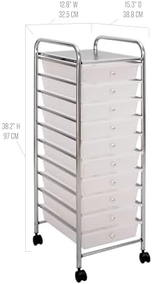 Seville Classics Rolling Utility Organizer Storage Cart, for Home Office, School, Classroom, Scrapbook, Hobby, Craft, 10 Drawer, Frost White - Image 3