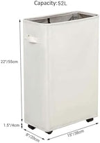 Slim Laundry Hamper with Wheels, 52L Skinny Hamper, 22" Beige - Image 2