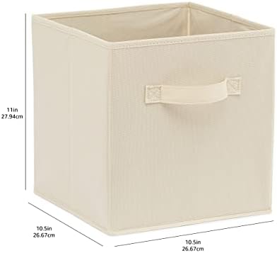 Amazon Basics Collapsible Fabric Storage Cubes Organizer with Handles, Sturdy Storage Bins for Organization, 10.5" x 10.5" x 11", Beige, 6 Count (Pack of 5) - Image 4