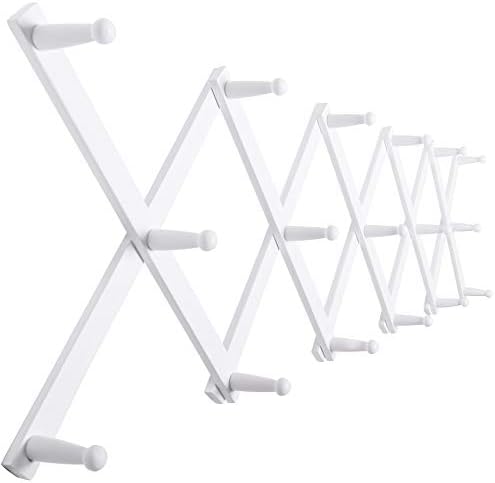 SKOLOO Hat Rack for Wall with 17 Hooks, Solid Wooden, Modern, Expandable Coat Rack Wall Mount for Coats, Hats, Bags, Baseball Caps, White by SKOLOO