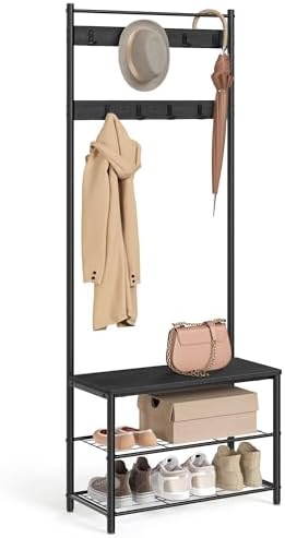 VASAGLE Coat Rack, Hall Tree with Shoe Storage Bench, 3-in-1, Steel Frame by Unknown