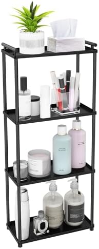 VOTZAAQ Matte Black 4 Tier Bathroom Organizer Countertop, Stainless Steel Perfume Tray and Vanity Countertop Shelf, Makeup Skin Care Bathroom Organizers and Storage for Dresser, Kitchen by VOTZAAQ