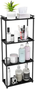 VOTZAAQ Matte Black 4 Tier Bathroom Organizer Countertop, Stainless Steel Perfume Tray and Vanity Countertop Shelf, Makeup Skin Care Bathroom Organizers and Storage for Dresser, Kitchen by VOTZAAQ