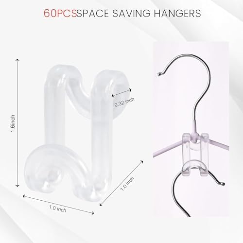 Hanger Hooks Space Saving, 60 PCS Clothes Hanger Connector Hooks | Closet Space Savers for Hanging Clothes, Clear - Image 2