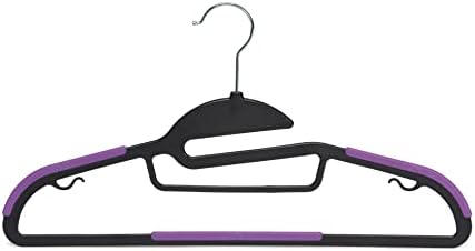 Amazon Basics Space Saving Non-Slip Rubber Coated Plastic Hangers with 360 Degree Swivel Hook, Black/Purple, Pack of 50 - Image 2