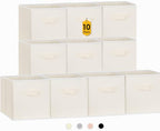 Criusia Storage Cubes, 11 Inch Clothes Storage Bins with Dual Handles (10 Pack), Fabric Collapsible Storage Bins for Shelves Closet, Cubby Organizer Bins for Clothing Toys Blanket Magazines (Beige) by Criusia