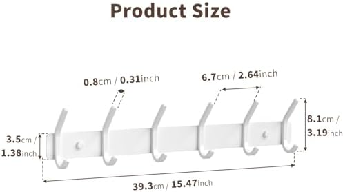 Coat Rack Wall Mount Hooks - 15 Inch White Metal 6-Hook Rack(1 Pack) - Image 6