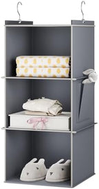 YOUDENOVA Hanging Closet Organizer and Storage for Clothes, 3-Shelf, Grey | Locker/RV/Camper Organizer, Side Pocket, Hanging Shelves for Small Closet, Dorm Room Essentials for Guys, Breathable Fabric by YOUDENOVA