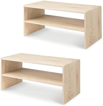 Whitmor Stackable 31" Extra Wide 2-Shelf Storage Organizer, Light Brown，2 Pack by Whitmor