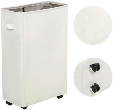 Slim Laundry Hamper with Wheels, 52L Skinny Hamper, 22" Beige by ZeroJetLag