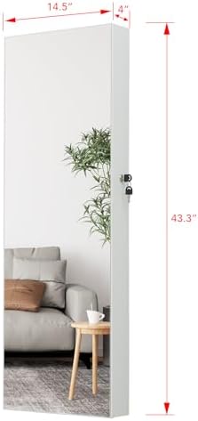 Full Length Mirror Jewelry Cabinet - 2-in-1 Organizer for Makeup and Jewelry,Lockable Door Wall-Mounted Jewelry Armoire with Shelves and Behind the Door Storage White - Image 5