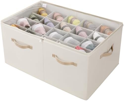 TOPIA HOME Shoe Organizer for Closet, Foldable Shoe Box with Adjustable Dividers and Clear Cover, Space Saving Shoe Storage Organizer Cabinet with Reinforced Handles, Fits 20 Pairs, Beige TP10Y by TOPIAHOME