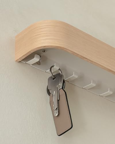 Kazai. Key Holder 'Toke' | Minimalist Key Hook Design from Berlin | Modern Key Holder Wall Mount with Wooden Shelf | Key Rack for Wall as Entryway Organizer | Oak, White - Image 5