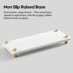 Razborci Water Absorbing Stone Sink Caddy Kitchen Sink Organizer Tray, Diatomite Bathroom Counter Tray, Gold Faucet Drying Mat Coaster Soap Dish Rack Riser Dispenser Sponge Holder, White 10" x 4" - Image 5