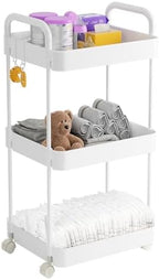 Volnamal Diaper Caddy Cart, 3-Tier Plastic Rolling Cart with Handle, White by Volnamal