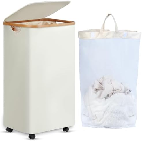 efluky Laundry Basket with Wheels, Tall Rolling Laundry Hamper with Lid and Removable Bag, Aesthetic Dirty Clothes Hamper on Wheels for Laundry Room, Bedroom, Dorm and Bathroom, 100L Black by efluky