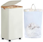 efluky Laundry Basket with Wheels, Tall Rolling Laundry Hamper with Lid and Removable Bag, Aesthetic Dirty Clothes Hamper on Wheels for Laundry Room, Bedroom, Dorm and Bathroom, 100L Black by efluky