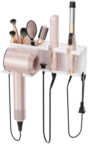 Hair Dryer Holder, Hair Tool Organizer Wall Mount, Adhesive or Drill, White by MAYZOLOP