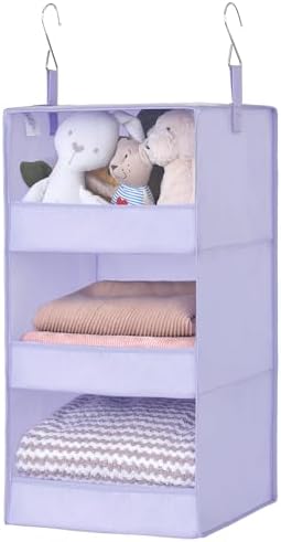 GRANNY SAYS 3-Shelf Hanging Closet Organizer, Foldable Storage, Purple | 33 lb Capacity, No-Sag Support, Keeps Clothes Neat, Folds Flat, Fits RV, Dorm & Small Closets by GRANNYSAYS