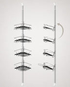 ALLZONE Corner Shower Caddy Tension Pole, 4 Hang-On Basket with Mixed-Height Shelves for Various Bottle Sizes, Extra Hooks & Soap Holder, Rustproof Stainless Steel, Fits 34–116 Inch, Silver/Dark Gray by ALLZONE