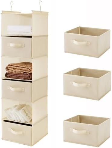 MAX Houser 6 Tier Shelf Hanging Closet Organizer, Closet Hanging Shelf with 2 Sturdy Hooks for Storage, Foldable (Beige-D3) | foldable lightweight fabric space-saving design for Bedroom, Closet Hanging Shelf for Storage with Removable Drawers by MAXHouser