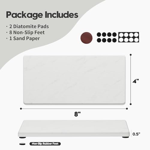 2PCS Diatomite Marble Stone Drying Mat for Kitchen Counter, Water Absorbing Soap Tray Stone Faucet Mat for Bathroom, Quick Dry Splash Guard Sink Protector, Vanity Dish Dispenser Sponge Holder, 8"x3.8" - Image 4