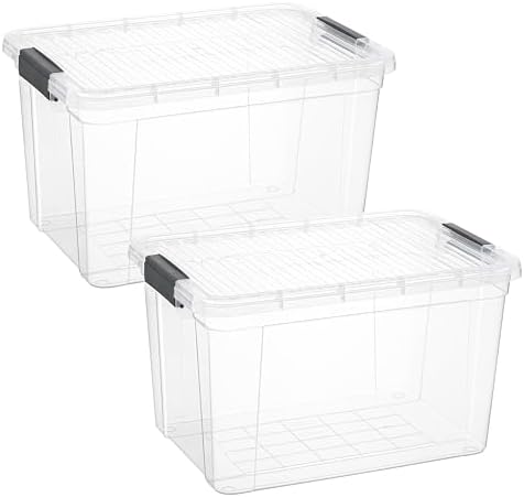 Superio 26.5 Quart Clear Plastic Storage Boxes with Lids, Stackable Organizer Containers, BPA-Free Storage Bins for Home, Office, School & Dorm, 2 Pack by Superio