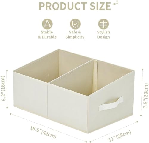 DIMJ Closet Storage Bins, 5 Pack Storage Baskets for Shelves, Foldable Closet Organizer with Handle, Linen Closet Organizers and Storage for Clothes, Toys, Towel, Books (Beige) - Image 2