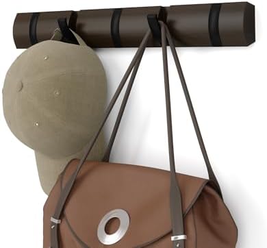 Umbra Flip Coat Rack, Wall Mounted 5-Hook Space Saving, Walnut/Black by Umbra