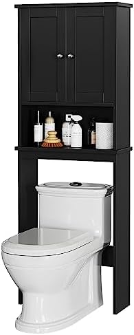 Over the Toilet Storage Cabinet for Bathroom, Black Bathroom Over Toilet Cabinet Freestanding Storage Organizer, Space Saver with Doors and Adjustable Shelf, Black - Image 6