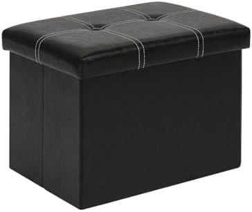 B FSOBEIIALEO Folding Storage Ottoman, 16.5" Faux Leather Ottomans, Black by BFSOBEIIALEO