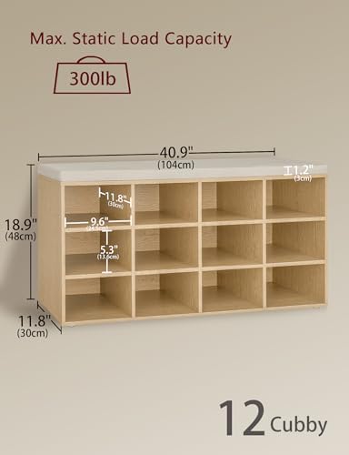 DINZI LVJ Shoe Storage Bench with Cushion, 40.9" Cubby Shoe Rack, 12-Cubby - Image 3