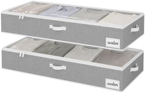 StorageWorks 7 Inch Low Profile Under Bed Storage Containers with Clear Lid | Reinforced Structure, Resists Sagging, Handles & Label Holder, Foldable Stackable Closet Storage for Clothes, Blankets, Toys by StorageWorks