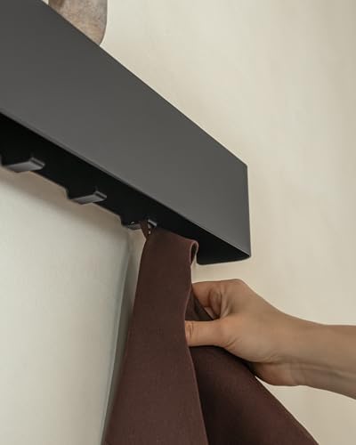 Kazai. Coat Rack Wall Mount with Shelf 'Tone' | Modern Design Coat Hanger with Hidden Hooks and Storage | Hat Rack with Shelf in Metal | Wall-Mounted Purse Organizer | Black - Image 5