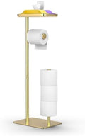 Day Moon™ - Toilet Paper Holder - Modern Roll Holder for Bathroom - 1 Pack - Free Standing - with Shelf, Gold by DayMoonDesigns