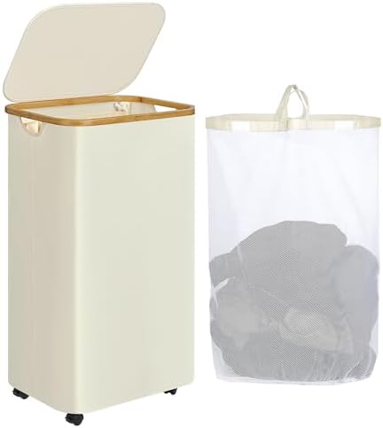 IEGrow Laundry Basket with Wheels 110L Clothes Hamper for Laundry,Beige by iEGrow